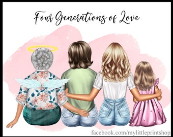 Generations Mother's Day Custom Family Portrait // Customized Family Drawing from Behind // Digital File // Grandma Portrait