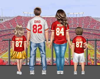 Football Family Portrait // 8x10 Customized Family Drawing from Behind // NFL Art Work //  Digital File