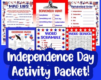 Independence Day / 4th of July Activity Worksheets / DIGITAL DOWNLOAD / Includes Answer Keys