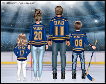 Hockey Family Portrait // Customized Family Drawing from Behind // Hockey Art Work // Digital File