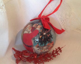 Vintage Paper Mache Christmas ball ornament / FREE SHIPPING / Santa Claus decoupage ornament / Large Christmas ball / 1980's Paper ornament