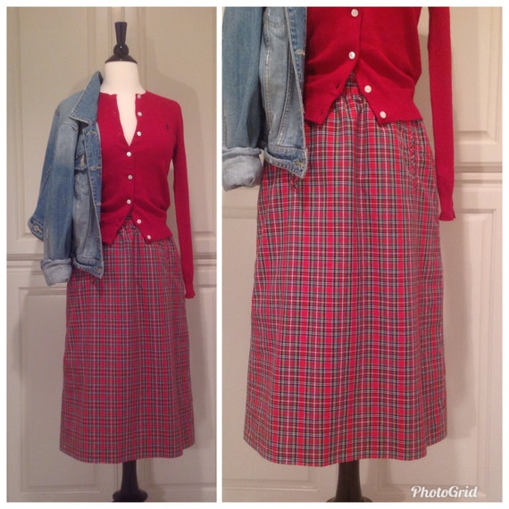 Red Plaid Skirt Tartan Plaid / FREE SHIPPNG / Cotton Skirt | Etsy