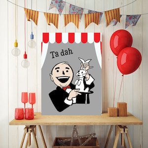 Decoración para el hogar con temática mágica retro, ilustrada a mano. Arte mural de descarga instantánea. Decoración de pared de galería. Idea de regalo divertida. Conejo con sombrero.