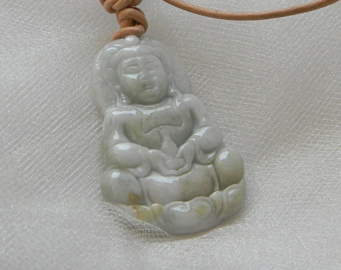 Jade Kwan Yin Pendant W Leather Cord Necklace Buddhist - Etsy