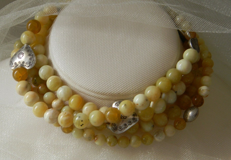 beaded jewelry Golden opal beads w Thai silver bead charms necklace opal jewelry for women long strand double multi strand necklace