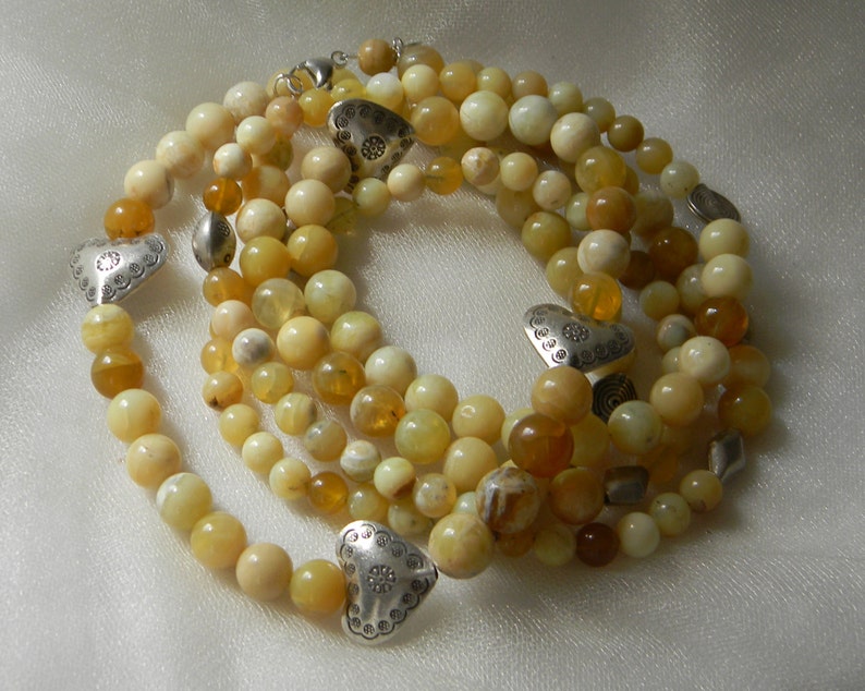 beaded jewelry Golden opal beads w Thai silver bead charms necklace opal jewelry for women long strand double multi strand necklace