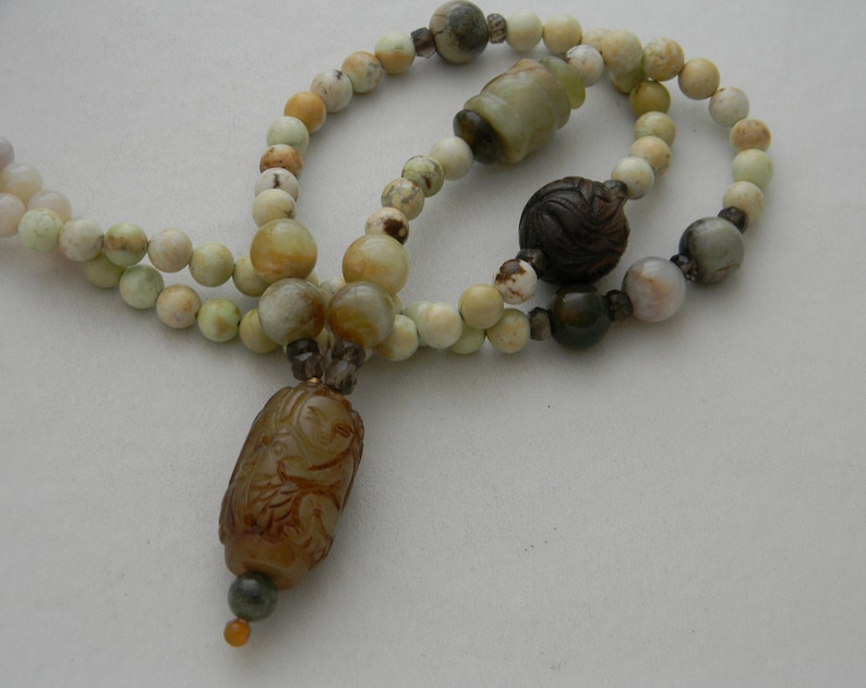 beaded jewelry long bead necklace 4 women Jade pendant w lemon chrysoprase beads /& charms necklace chrysoprase jewelry jade jewelry