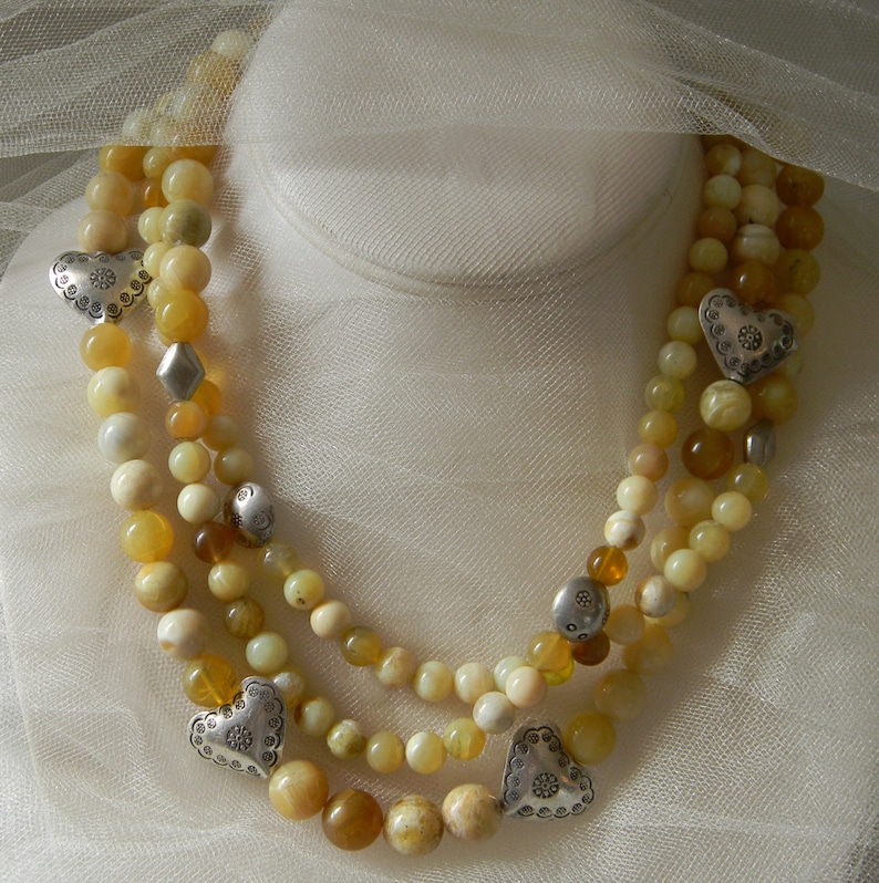 beaded jewelry Golden opal beads w Thai silver bead charms necklace opal jewelry for women long strand double multi strand necklace