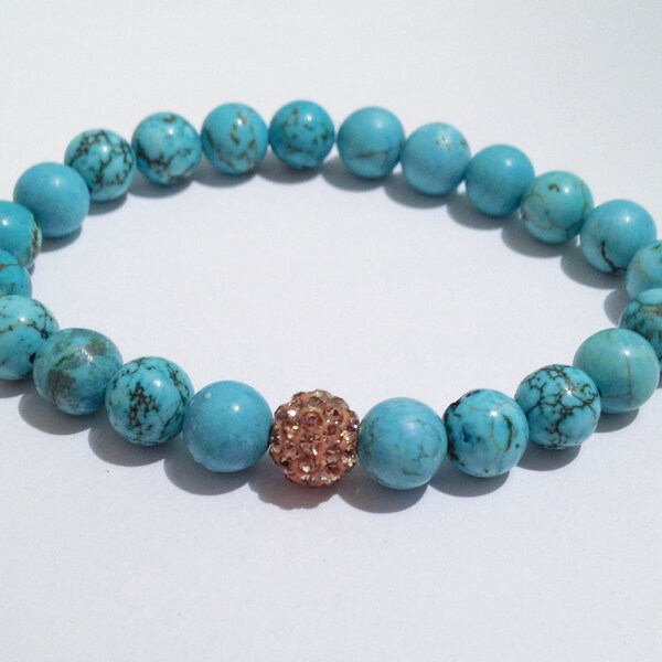 Turquoise Stretch Bracelet with Swarovski Crystal Ball