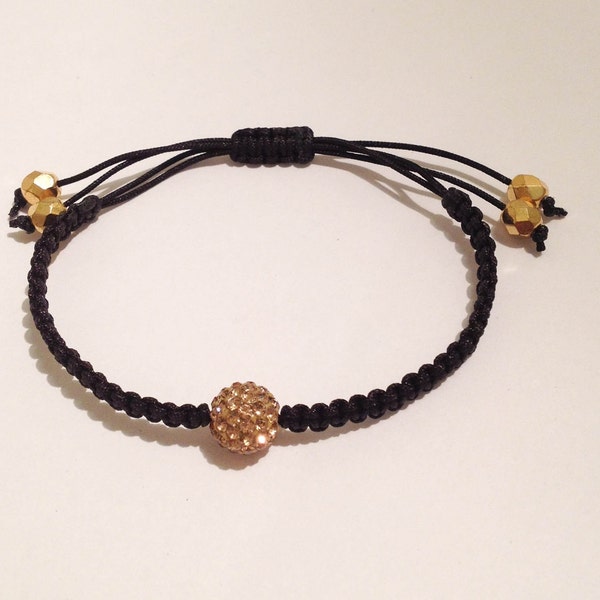 Gold Swarovski Pave Ball Macrame Bracelet