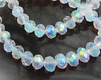 100+/-* 6mm Clear AB Crystals Beads 4x6mm Etched** White Aurora RAINBOW Rondelles Chinese 6x4mm Diy Jewelry Making Supply (**See Descriptio