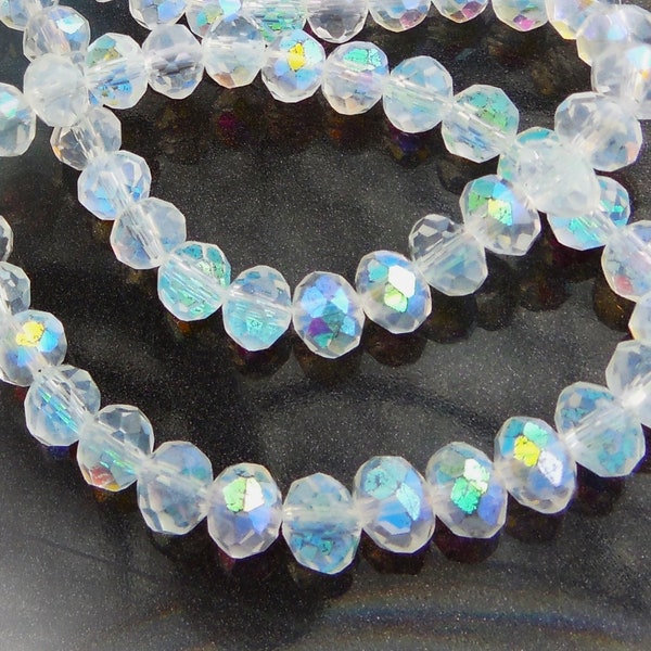 100+/-* 6mm Clear AB Crystals Beads 4x6mm Etched** White Aurora RAINBOW Rondelles Chinese 6x4mm Diy Jewelry Making Supply (**See Descriptio