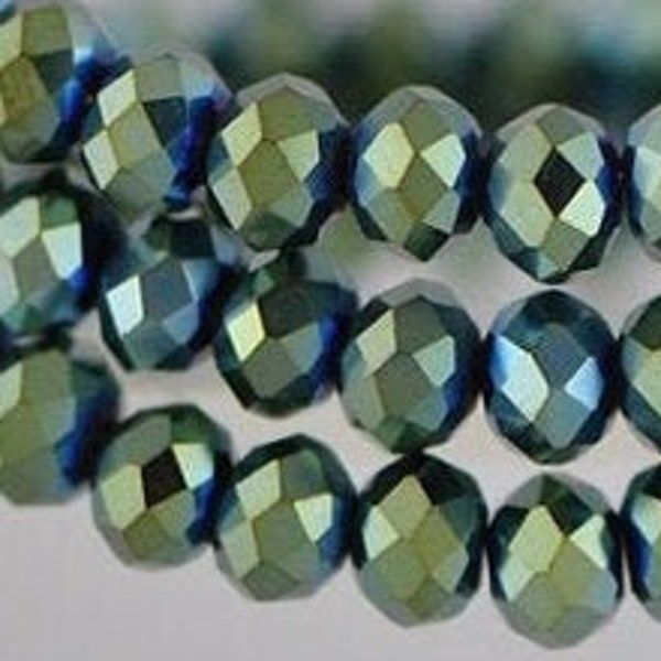 72pc** 10mm METALLIC Green Crystal Beads 8x10mm Lt Blue/Green/Gold Faceted Glass Rondelles 10x8mm Chinese Diy Jewelry Making Findings Supply