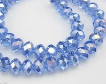72+/- 8mm Blue AB* Crystals Beads 6x8mm LIGHT Baby Powder Rainbow* Rondelles Chinese 8x6mm Lt Sapphire Ab/Luster Diy Jewelry Making Supplies