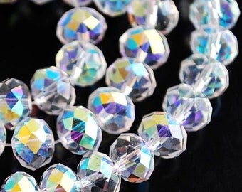 72+/- 8mm Crystals AB Beads 6x8mm CLEAR Ab Rondelles 8x6mm Transparent White RAINBOW Chinese Diy Jewelry Making Beading Supplies