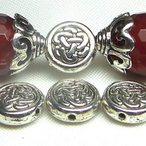 10mm Silver CELTIC Knot Beads Tibetan Style Puffed Coin Spacers (10x4mm) Hole: 1mm Antique Metal Plated Lead/Nickel Free DIY Wholesale BULK