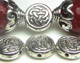 Silver CELTIC Knot Beads Tibetan Style Coin 10x4mm Antique Metal Plated DIY Wholesale BULK