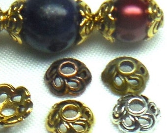 8mm* Bead Caps ANTIQUE Gold, Copper, Silver, Bronze FILIGREE (*7.5mm x 7mm x 3mm) FITS 8mm+ Metal Plated Diy Jewelry Making Supply 36g=115**