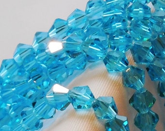 100pcs** 6mm Aqua Blue Crystal Beads Bicones LIGHT Chinese Faceted Glass Similar to Lt TURQUOISE Diy Jewelry Making Beading Supplies (DA#2)