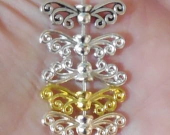 Wing Beads for Charms Silver/Gold/Rose BRIGHT/Antique FILIGREE 22x7mm Dragonfly Butterfly Angel Fairy Diy Memorial Jewelry Making Suppl 25+*