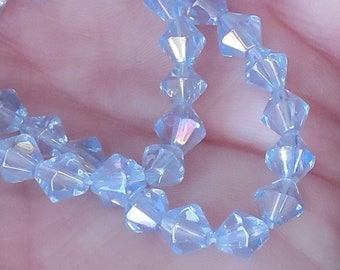 95pcs** 6mm Light Blue AB* Glass Beads Lt SAPPHIRE AB* Faceted Bicones (*or Luster) Chinese Faceted Glass  Diy Jewelry Making Supplies