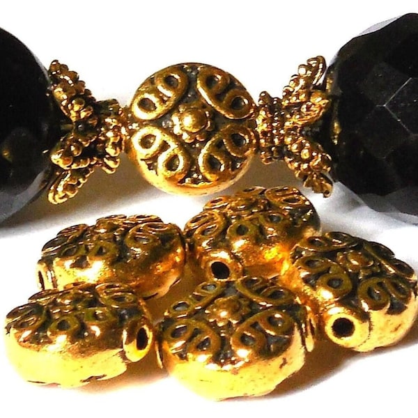 12+/- 10mm Antique Gold COIN Beads Chinese Spacers (10 x 11mm x 6mm) Hole: 1.2mm Metal Plated Lead & Nickel Free Diy Jewelry Making Supplies
