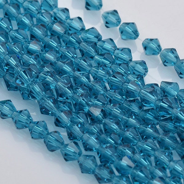 95+/- 4mm PEACOCK Blue Crystal Beads BICONES Dark Teal Chinese Version of Indicolite Diy Jewelry Making Beading Supplies PB