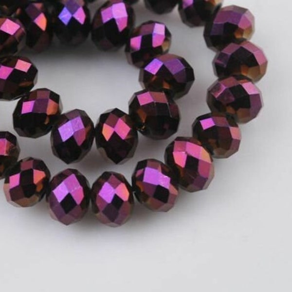 10mm METALLIC Purple Crystal Rondelle 8x10mm Dark Amethyst IRIS Faceted Glass Beads Mardi Gras 10x8mm Diy Jewelry Making Supply (70pcs*)