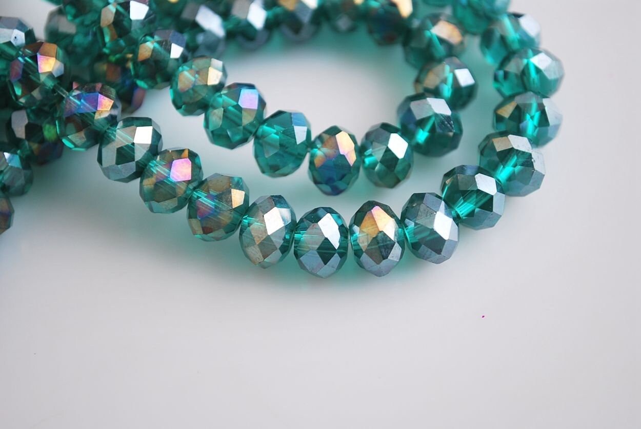72/ 10mm Green Crystals Beads 8x10mm PEACOCK Teal AB Etsy