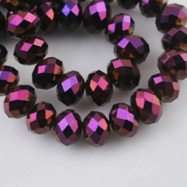 70pcs** 8mm Metallic Purple Crystals Beads 6x8mm Purple IRIS Faceted Glass Rondelles  8x6mm Mardi Gras Chinese Diy Jewelry Making Supplies