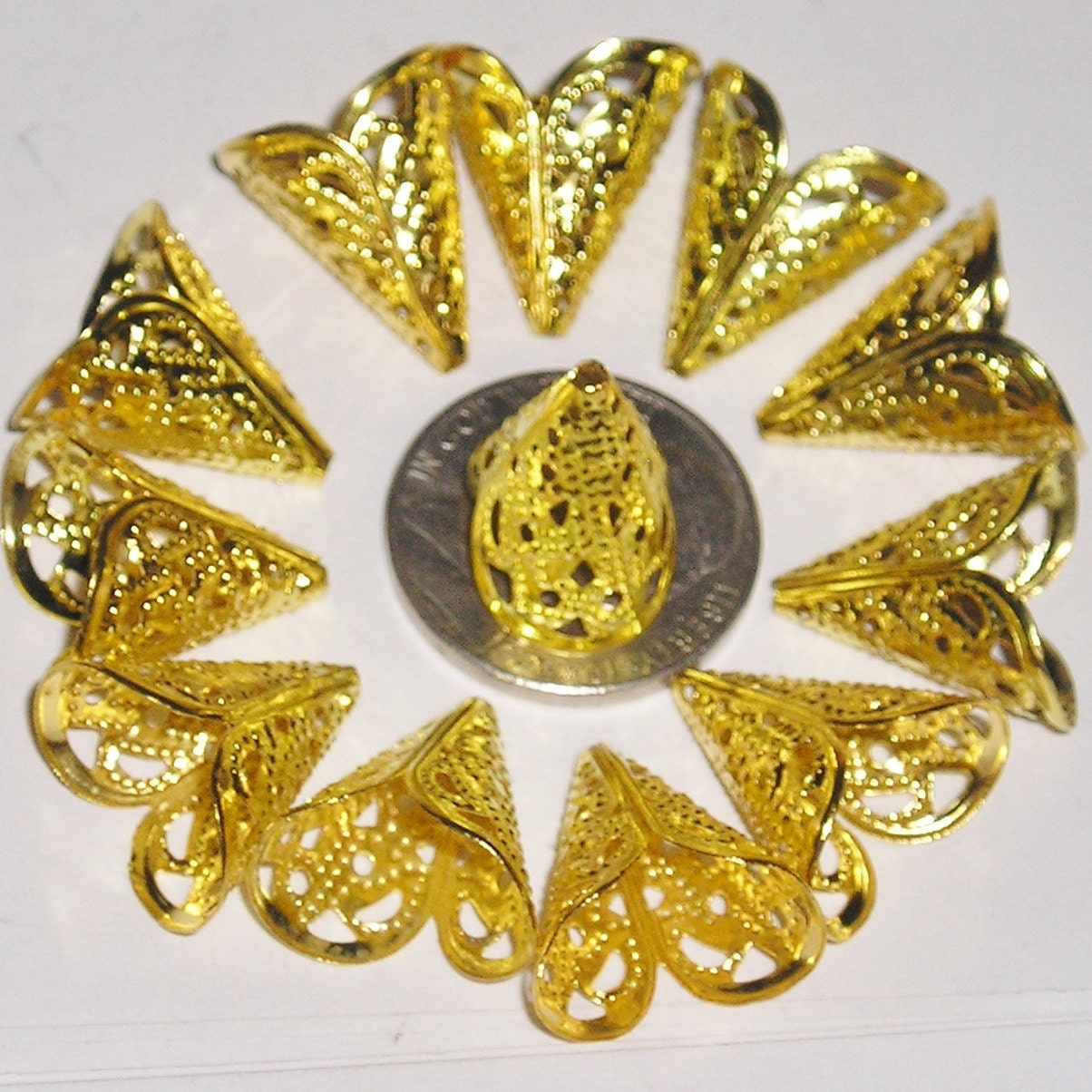 30pcs 15mm Gold Filigree Bead Cones End Caps 1416mm LARGE Etsy