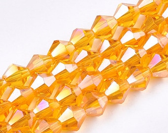 50pcs* 6mm Orange AB** Crystal Beads BICONES Light Hyacinth RAINBOW** Faceted Glass (**or Luster) Chinese Lt Hyacinth Jewelry Making Supply