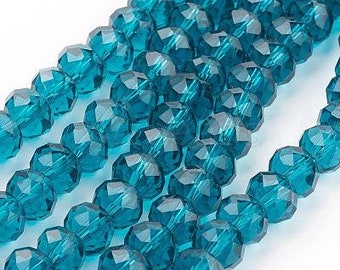 70pcs** 10mm PEACOCK Blue Crystal Beads 8x10mm Teal Blue Faceted Glass Rondelles CHINESE 10x8mm Indicolite Diy Jewelry Making Supplies(PB)