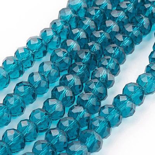 70pcs** 10mm PEACOCK Blue Crystal Beads 8x10mm Teal Blue Faceted Glass Rondelles CHINESE 10x8mm Indicolite Diy Jewelry Making Supplies(PB)