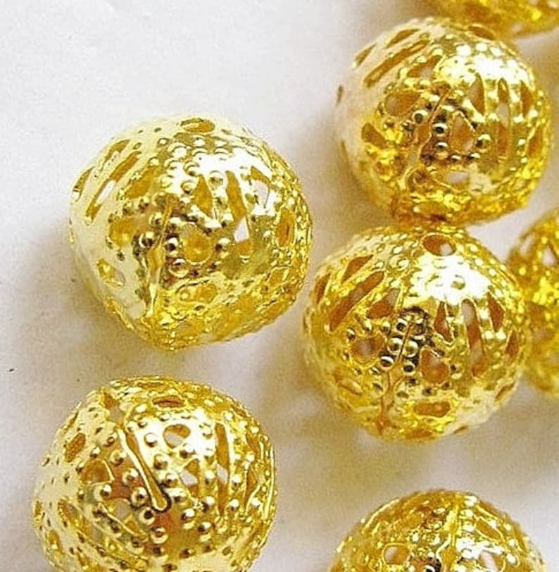 50/ 10mm Round Beads FILIGREE Spacers GOLD or Bright SILVER Etsy