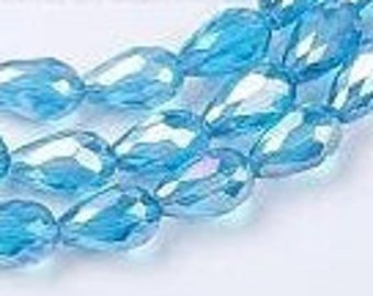 50pcs**15x10mm Aqua AB* Crystal Teardrops Beads 10x15mm Turquoise Blue RAINBOW*Luster Drop 15mm LARGE Chunky Chinese Diy Make Jewelry Supply