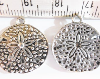 Antique Silver Sand Dollar Charms, 19x22mm, Beach Jewelry Making BULK Wholesale