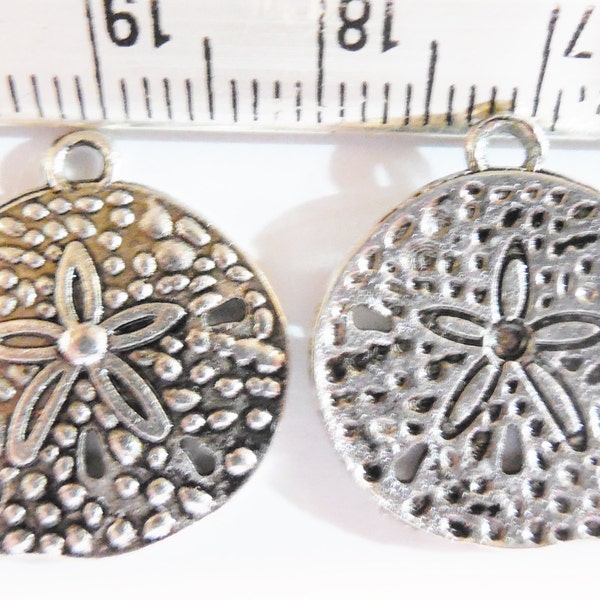 10pcs Silver Sand Dollar Charms 19x22mm Antique "Tibetan" Sanddollars Lead & Nickel FREE Ocean Beach Sea Pendants DIY Jewelry Making Supply