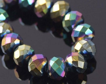 70pcs** 8mm Metallic RAINBOW Crystal Beads 6x8mm MARDI GRAS Faceted Glass Rondelles 8x6mm Multi-Color Chinese Diy Jewelry Making Supplies