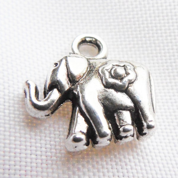 20pc*- Silver Elephant Charms Flower 3-D SMALL 12mm Antique Plated Lead & Nickel FREE Africa Safari India Pendant Diy Jewelry Making Supply
