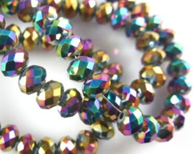 Beadthoven 1300pcs 4mm Faceted Rondelle Glass Beads - Rainbow Metallic Spacers For Jewelry