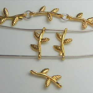 50pcs** Gold LEAF Links Connector Charms 2 strand / Two hole Spacer Bars 17mm x 9mm Plated Diy Jewelry Making Chain Findings Beading Supply