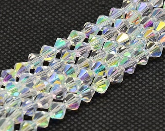 4mm Crystal AB Beads BICONES Clear RAINBOW Transparent White Aurora Borealis Faceted Glass Chinese Diy Jewelry Making Beading Supply 200+ **