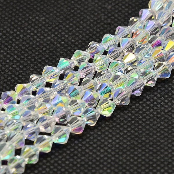 100+/- 4mm Crystal AB Beads BICONES Clear Transparent White RAINBOW Excellent Aurora Borealis Chinese Diy Jewelry Making Beading Supplies