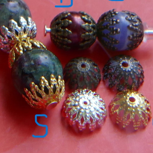 8mm* Filigree Bead Caps BRONZE, COPPER, SILVer, GOLD 8x4mm* Fits 8-10mm Plated Diy Jewelry Making Finding Supply (*See Description) (100+**)