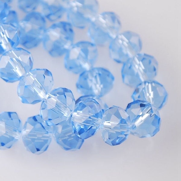 100pc** 6mm Lt Blue Crystal Beads 4x6mm Light Baby Faceted Glass Rondelles CHINESE Version of 6x4mm Lt SAPPHIRE Diy Jewelry Making Supply