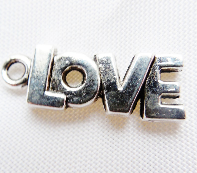 Wedding Shower Gift 12+pcs Love Charms Pendants Tibetan Silver 8x21mm DIY Handmade Jewelry Beads /& Supplies Charm Bracelets Valentine/'s Day