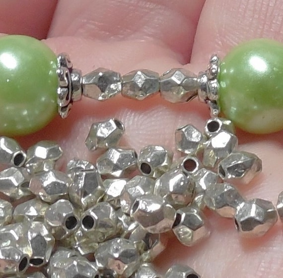 200+/- 4mm Antique Silver Spacer Beads 4x3mm MIRROR Faceted OVAL Metal Color Plated Lead Free Nickel FREE Diy Jewelry Making Tools Supply