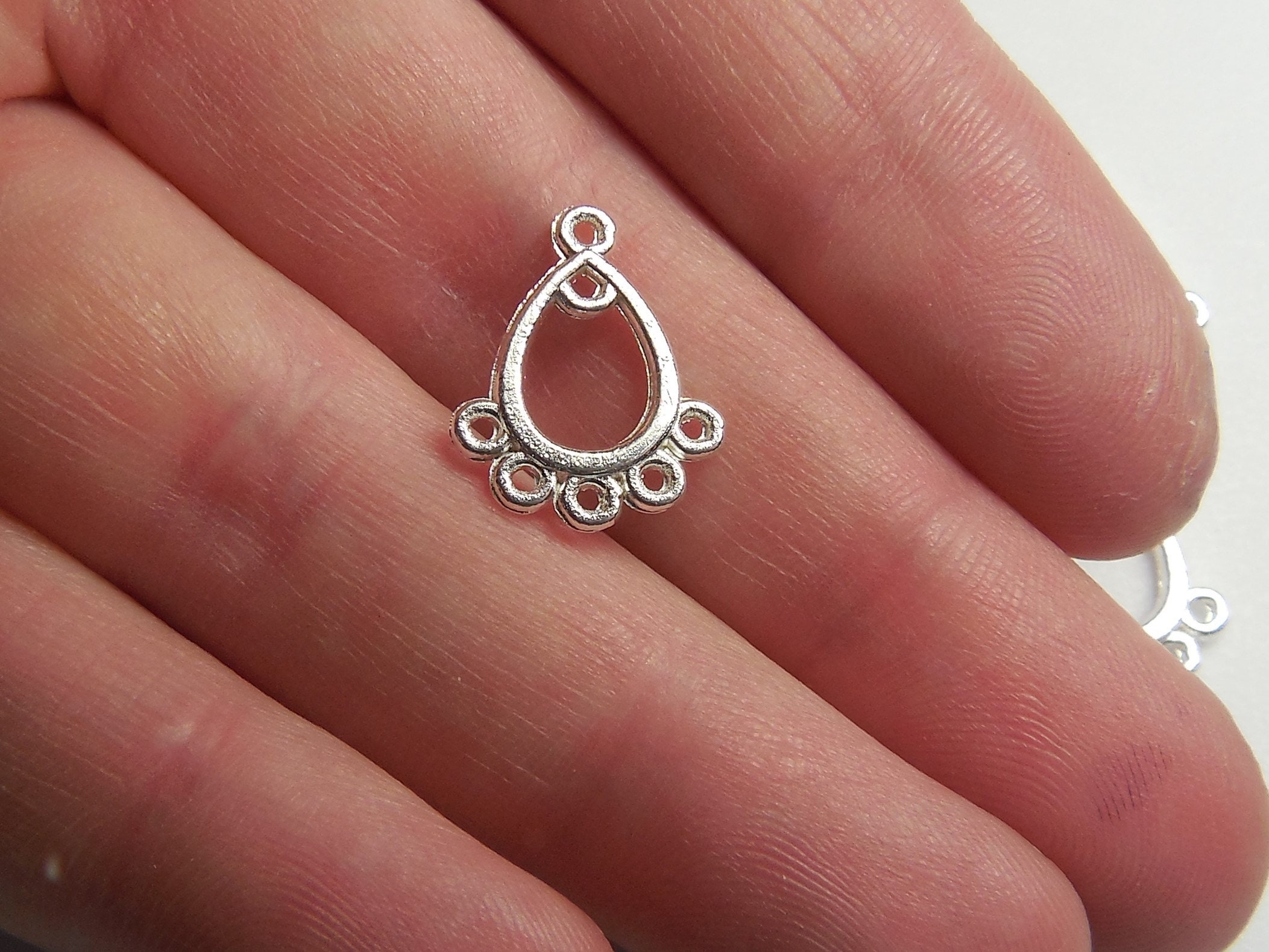 Silver Connectors TEARDROP Charms Small 5 to 1 Hole Center Dangle ...