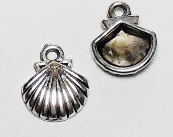 50pc+** Silver Shell Charms SMALL SCALLOPS Antique Tibetan Seashell 13mm Lead/Nickel FREE Ocean Beach Nautical Sea Diy Jewelry Making Supply